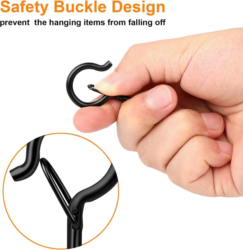 FSAH 96 PCS Q-Hanger Hooks, Screw Hooks for Outdoor String Lights, Safety Buckle Design Cup Eye Hook for Hanging Christmas Lights, Plants, Mounted on Wall Ceiling, Include 1 Wing Nut Driver, Black - Image 2